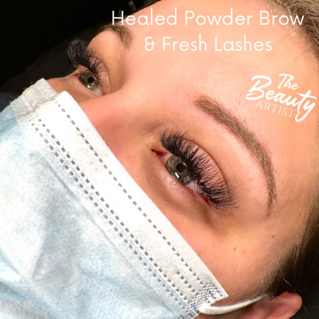 Healed powder brow and fresh lashes