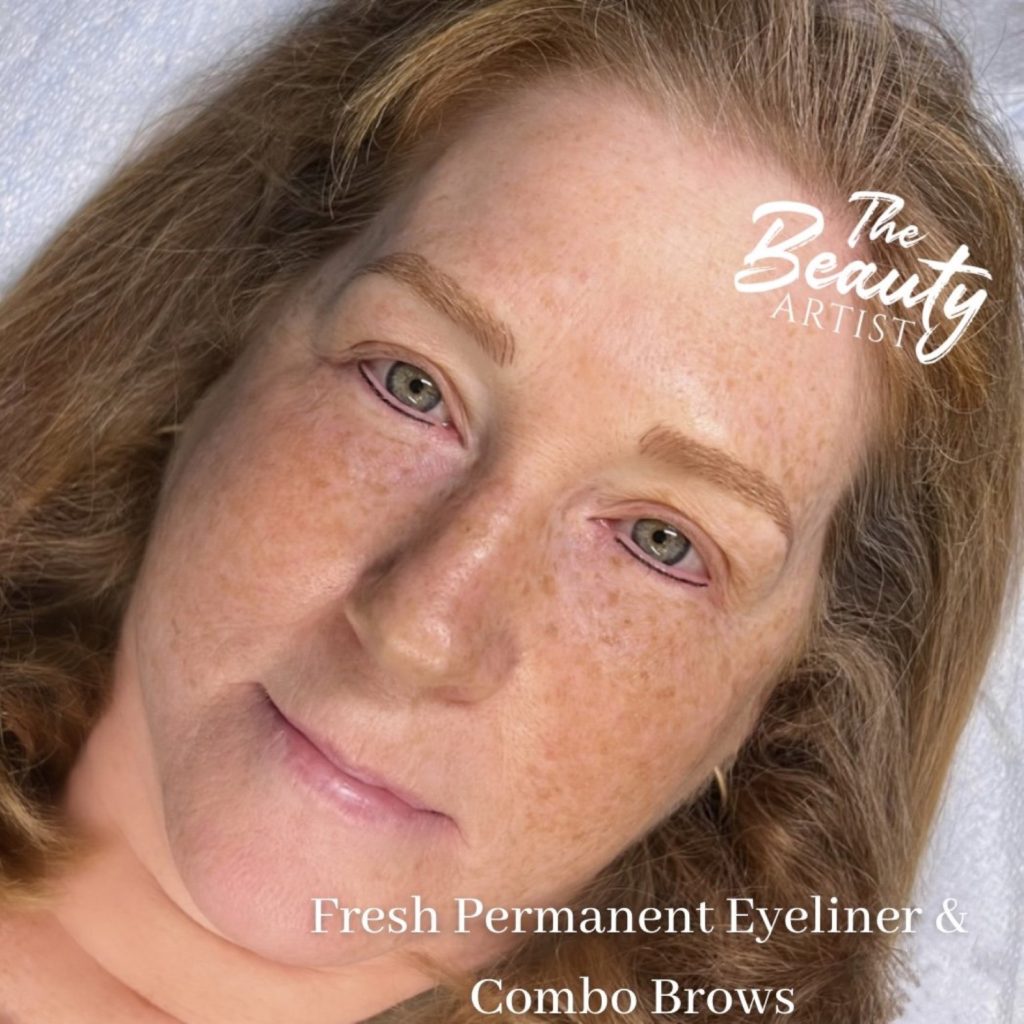 Example of fresh permanent eyeliner and combo brows