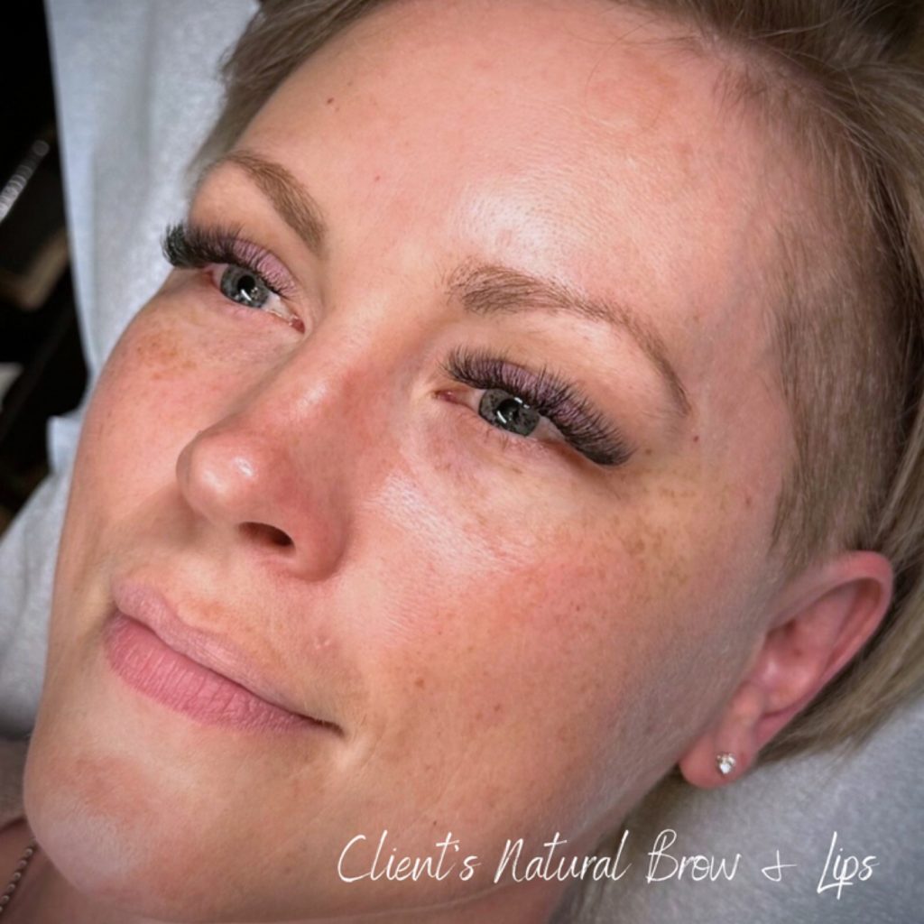 Client's natural brow and lips